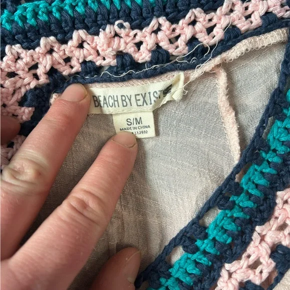 Beach By Exist Peach Embroidered Tunic with Multicolor Crochet Trim - Picture 4 of 5